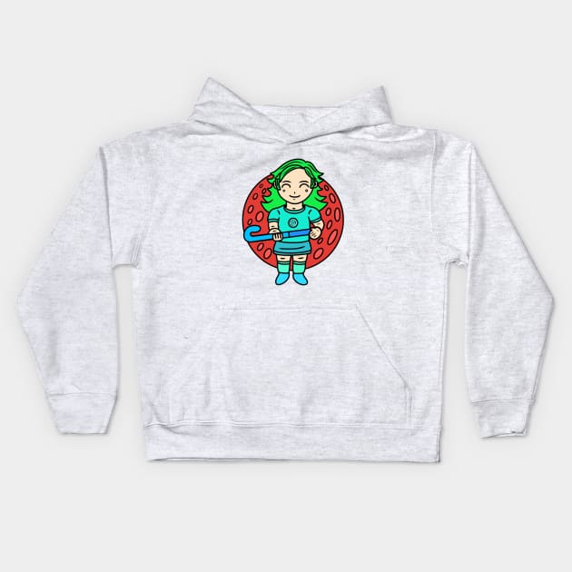 Cute field hockey girl Kids Hoodie by Andrew Hau